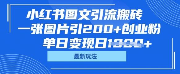 小红书图文引流搬砖，一张图片引200+创业粉，单日变现日数张-AI搞钱研究院