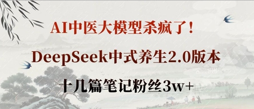 AI中医大模型杀疯了！DeepSeek中式养生2.0版本，十几篇笔记粉丝3w+-AI搞钱研究院