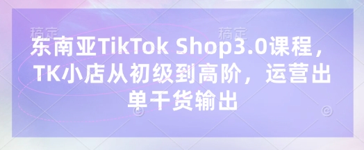 东南亚TikTok Shop3.0课程，TK小店​从初级到高阶，运营出单干货输出-AI搞钱研究院