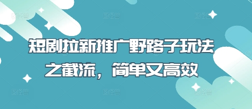 短剧拉新推广野路子玩法之截流，简单又高效-AI搞钱研究院