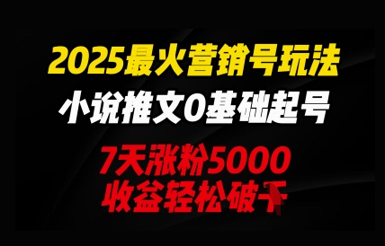 2025最火营销号玩法：小说推文0基础起号，7天涨粉5000，收益轻松破k-AI搞钱研究院