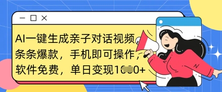 AI一键生成亲子对话视频，条条爆款，一部手机即可操作，单日变现数张-AI搞钱研究院